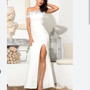 White Maxi Dress with Feather Top - NWT
